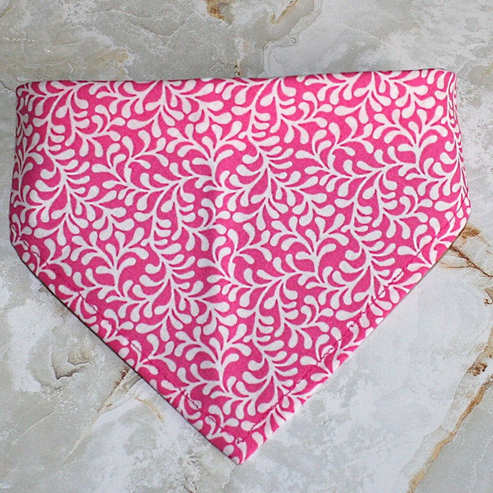 HAND CRAFTED Bandana Pink Swirls Vines Floral Print Dog Pet Scarf Accessory